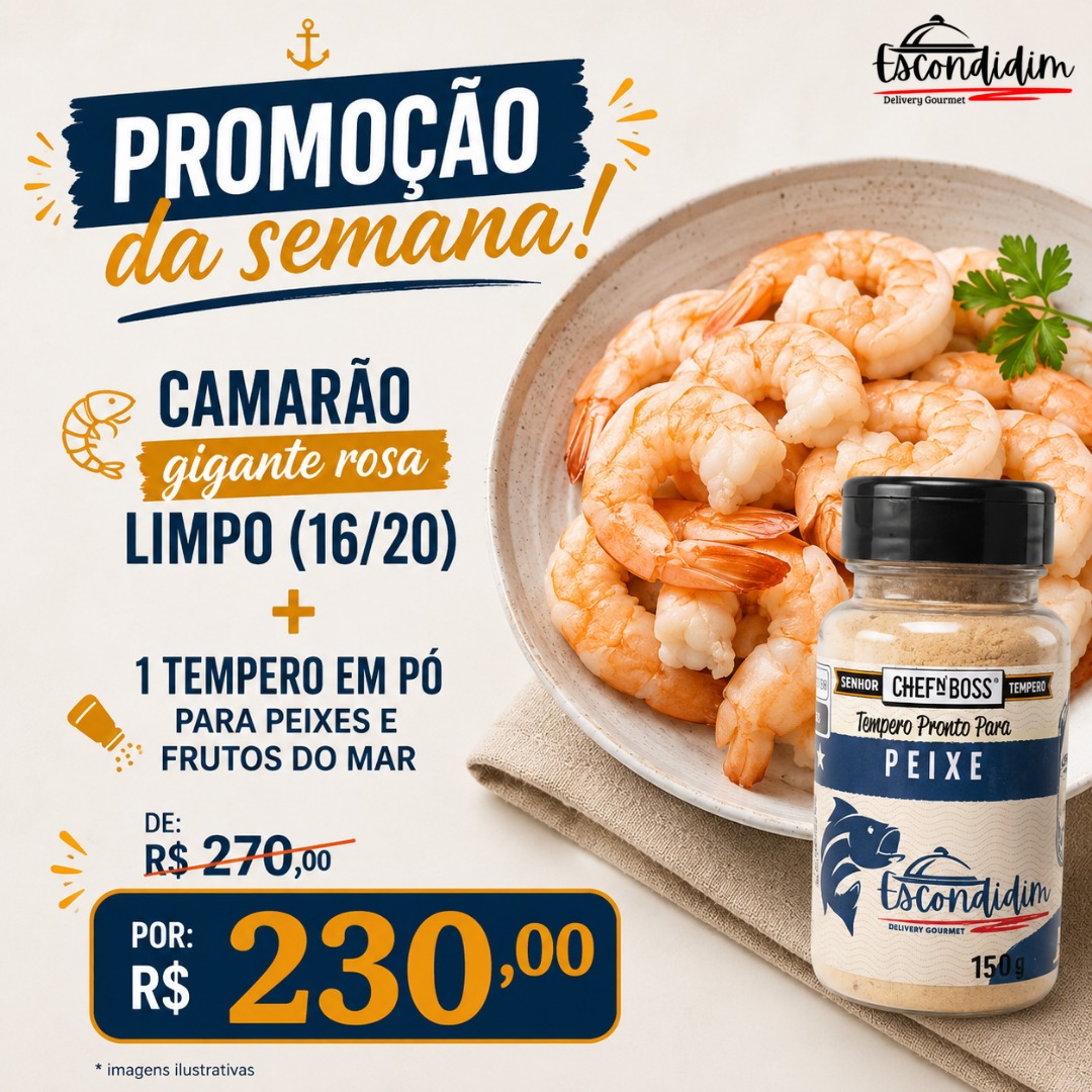 Camarão Gigante Rosa Limpo 16/20 + Tempero por R$ 230,00